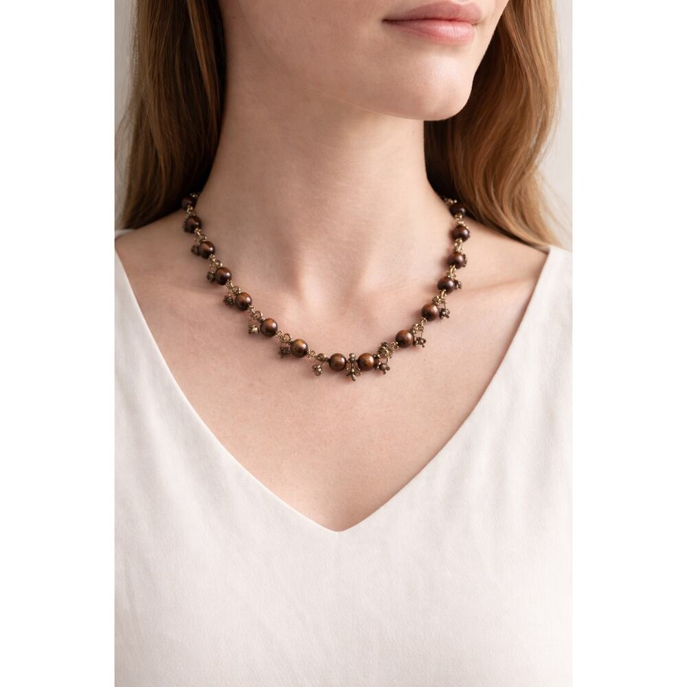 Baroque Chocolate Pearl Necklace Garnet Crystal Sterling Dangle Romantic Boho